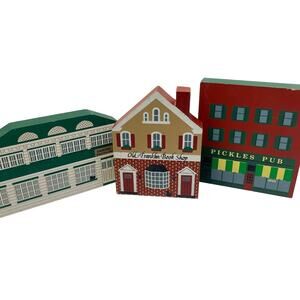 Vintage The Cat's Meow Wood Village Main Street Buildings Shelf Sitters